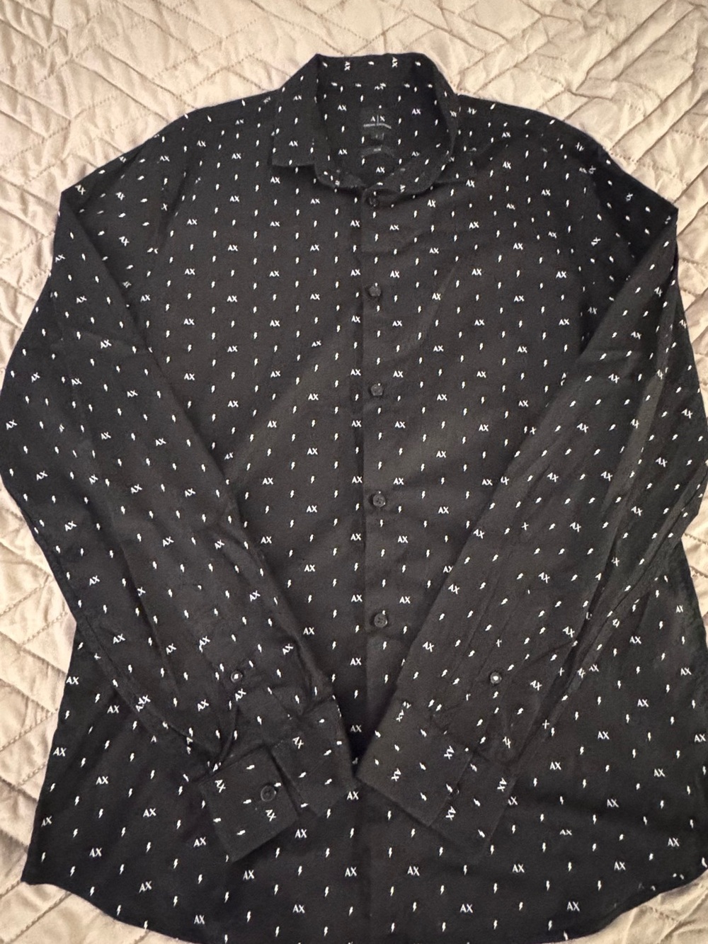 Armani Exchange Black Button-Down Shirt with White AX Motif